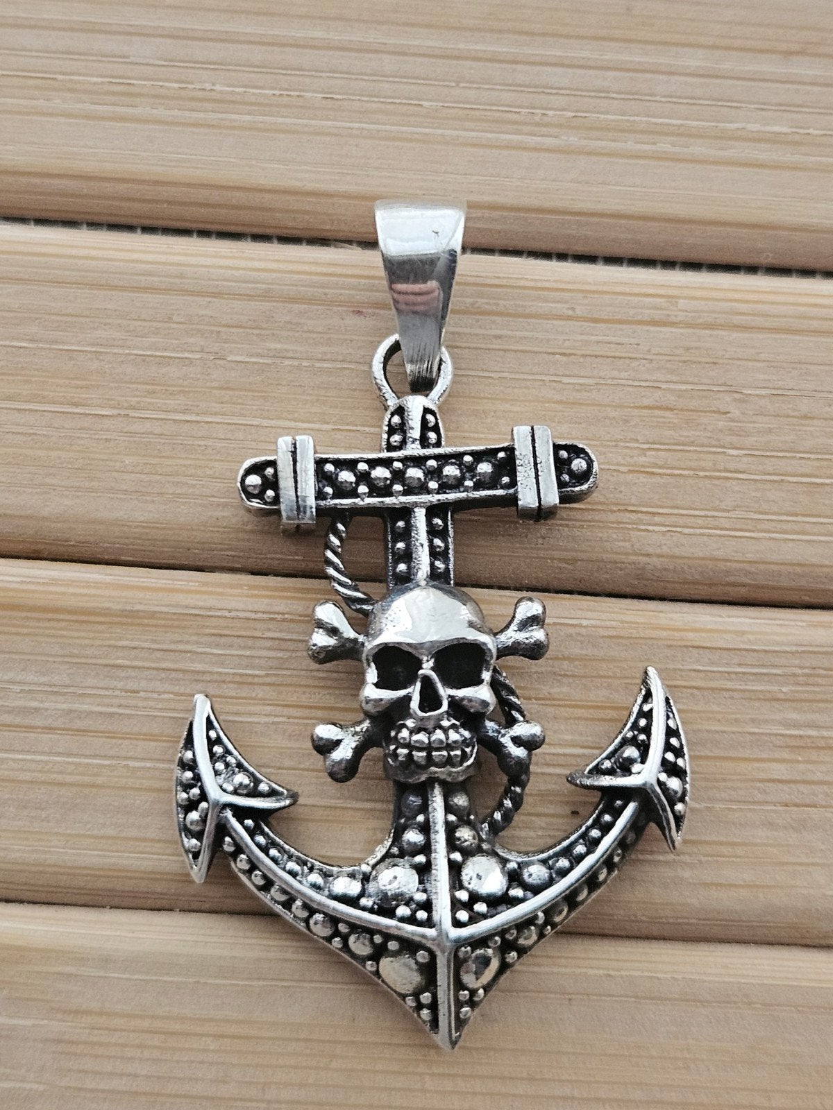 Sterling zilveren anker kettinghanger skull, Ophalen of Verzenden, Zo goed als nieuw, Kruis of Symbool, Zilver