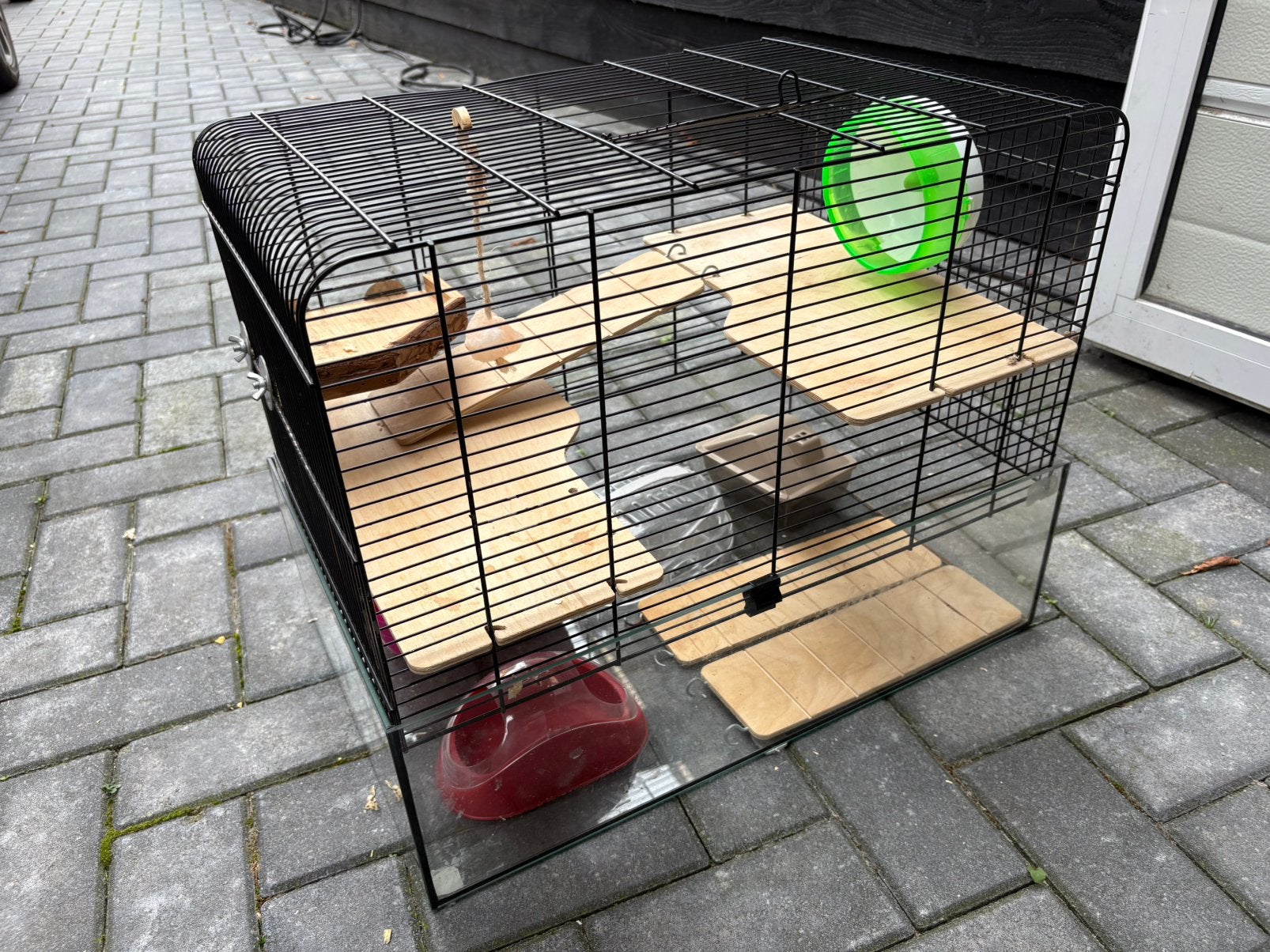 Hamsterkooi met glazen bodem, verdiepingen en accessoires, Kooi, Gebruikt, Minder dan 75 cm, Hamster