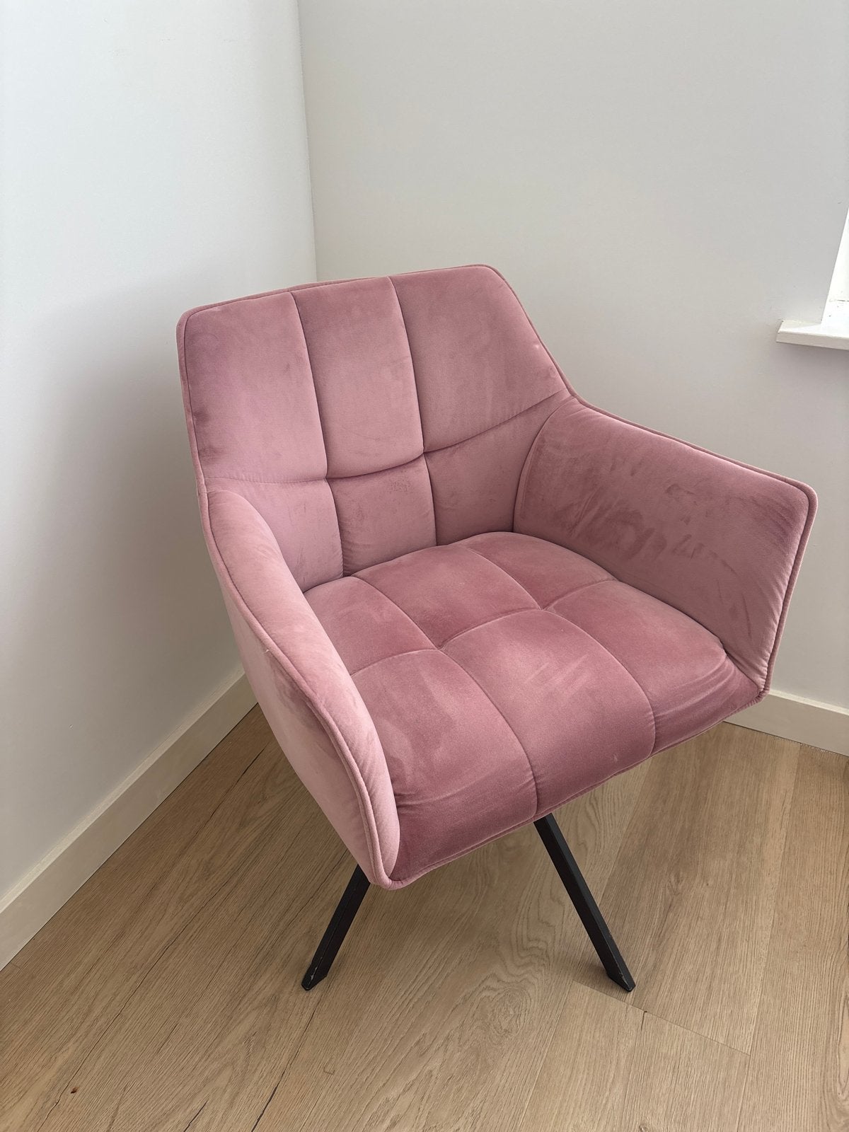 Set van 2 roze draaibare stoelen met zachte vering, Huis en Inrichting, Stoelen, Ophalen, Gebruikt, Twee, Overige kleuren