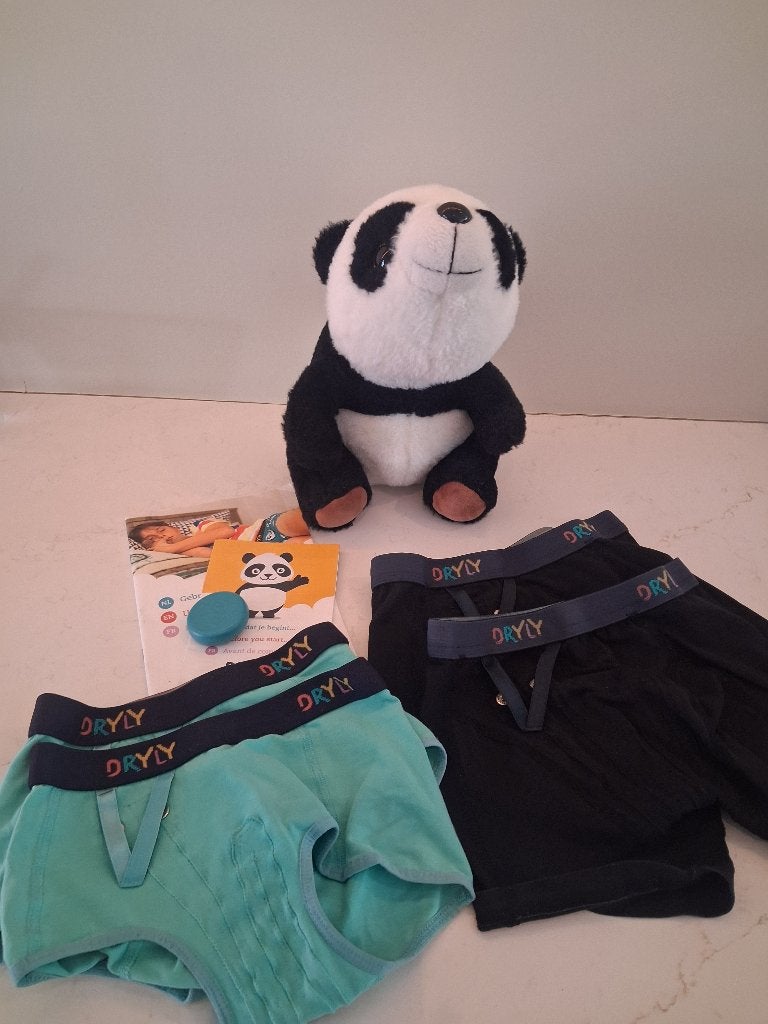 Dryly plaswekker set  met panda knuffel en 4 onderbroeken, Kinderen en Baby's, Ophalen of Verzenden, Zo goed als nieuw