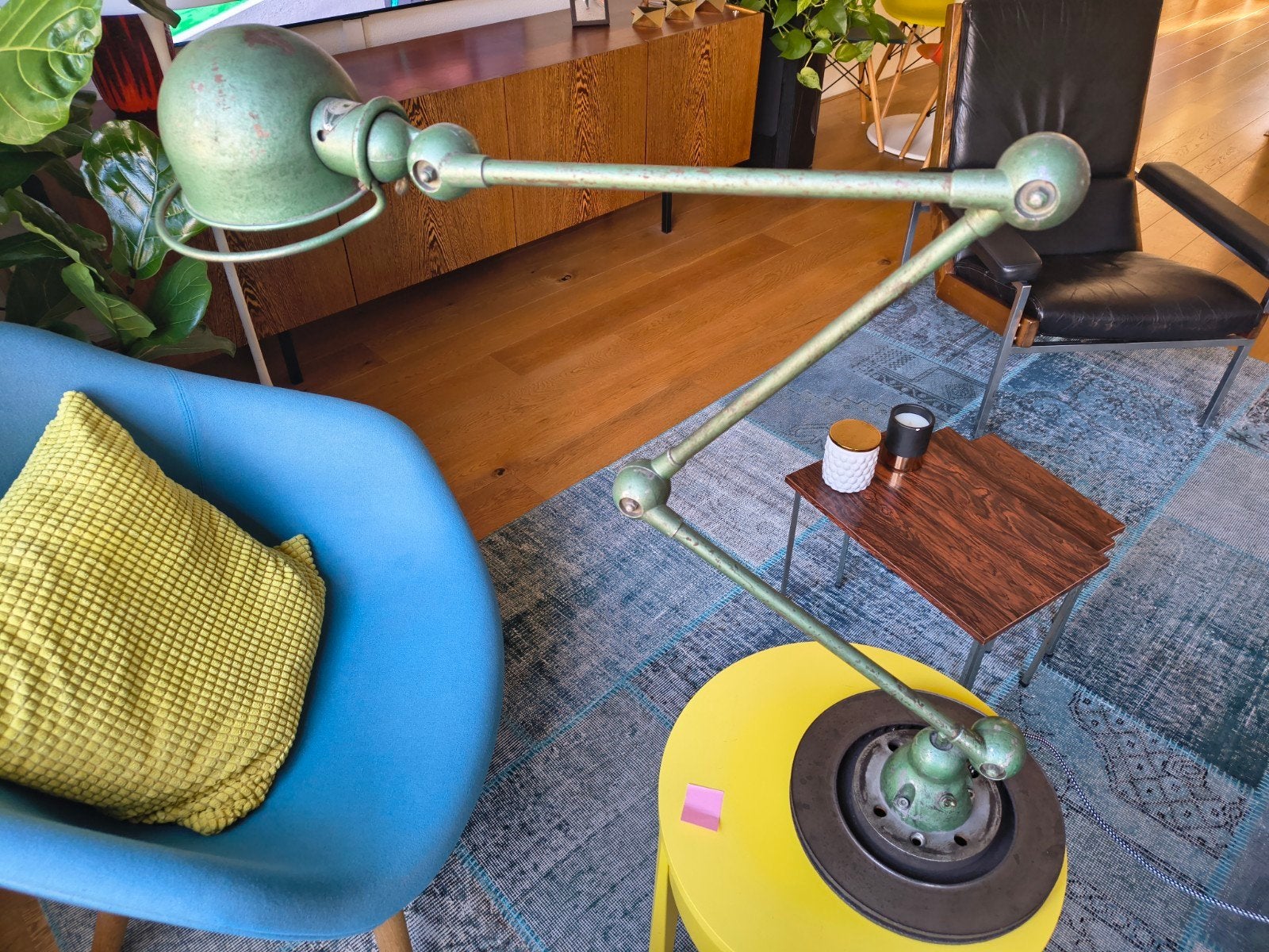 Vintage Jieldé lamp - Groen industriële vloerlamp 3-armig, Ophalen of Verzenden