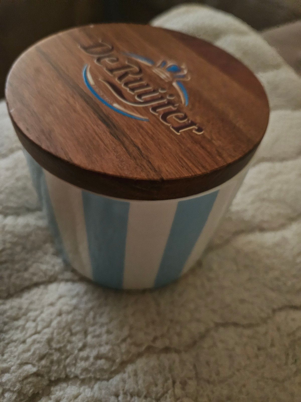 De Ruijter Voorraadpot met houten deksel, Blauw, Hout, Ophalen of Verzenden, Zo goed als nieuw