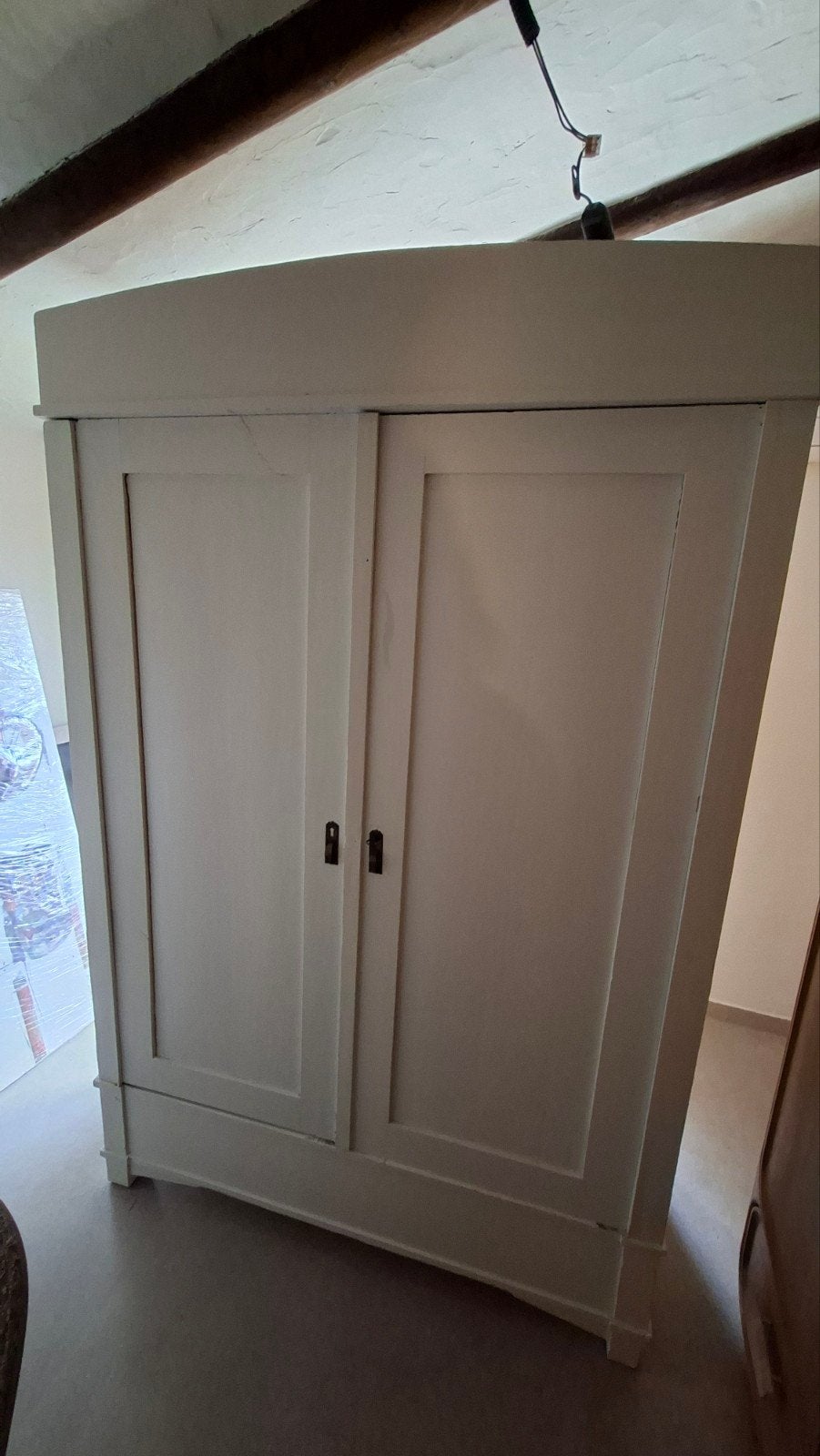 Brocante kledingkast wit hout - reageren voor 18 oktober, Met deur(en), 100 tot 150 cm, Ophalen of Verzenden, Grenenhout