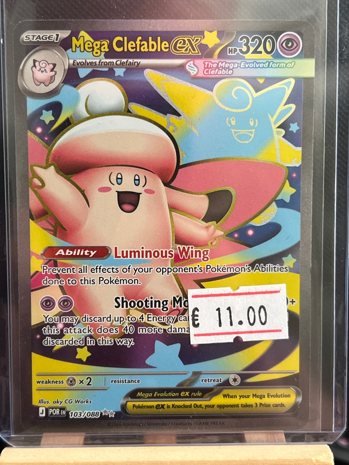 Mega Clefable EX Pokémon Kaart - Zeldzaam en Glanzend, Ophalen of Verzenden, Zo goed als nieuw, Losse kaart, Foil