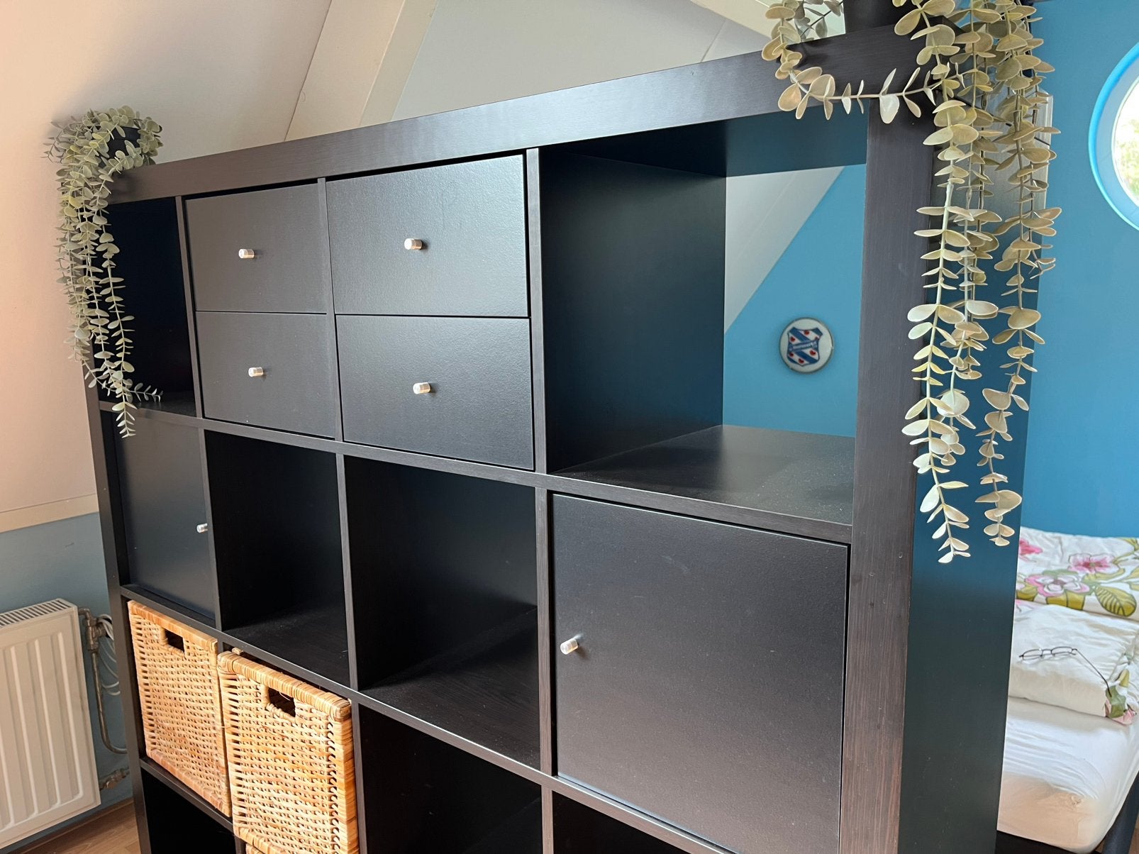 Ikea Kallax 4x4. 150x150 cm. Bruin/zwart., Huis en Inrichting, Ophalen, Gebruikt