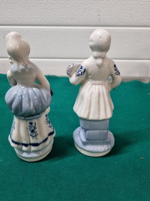 -	Beelden dame en heer blauw wit, Ophalen of Verzenden