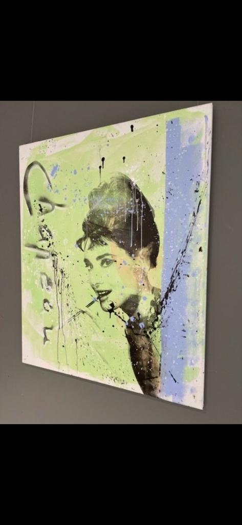 Pop Art Schilderij Audrey Hepburn - Modern Kunstwerk, Antiek en Kunst, Kunst | Schilderijen | Modern, Ophalen of Verzenden, Op houten frame