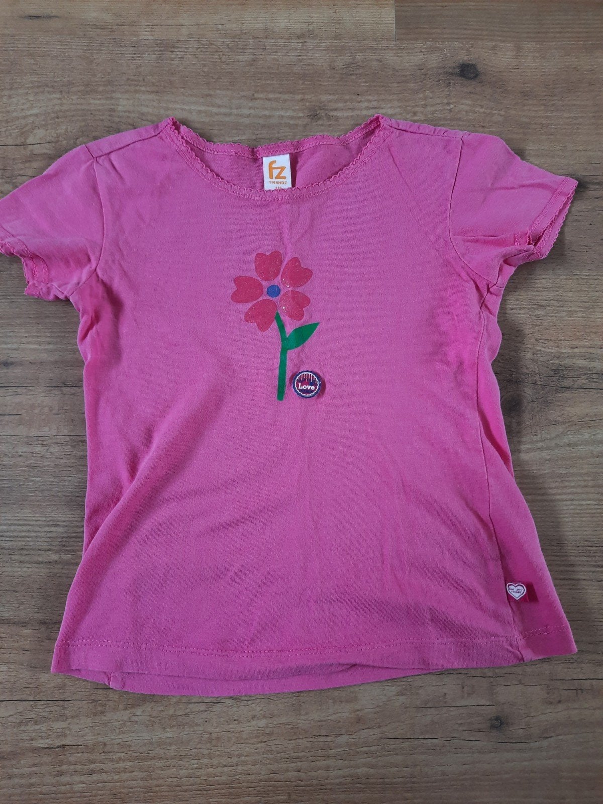 Roze Frendz T-shirt met bloem maat 116, Meisje, Frendz, Ophalen of Verzenden, Zo goed als nieuw