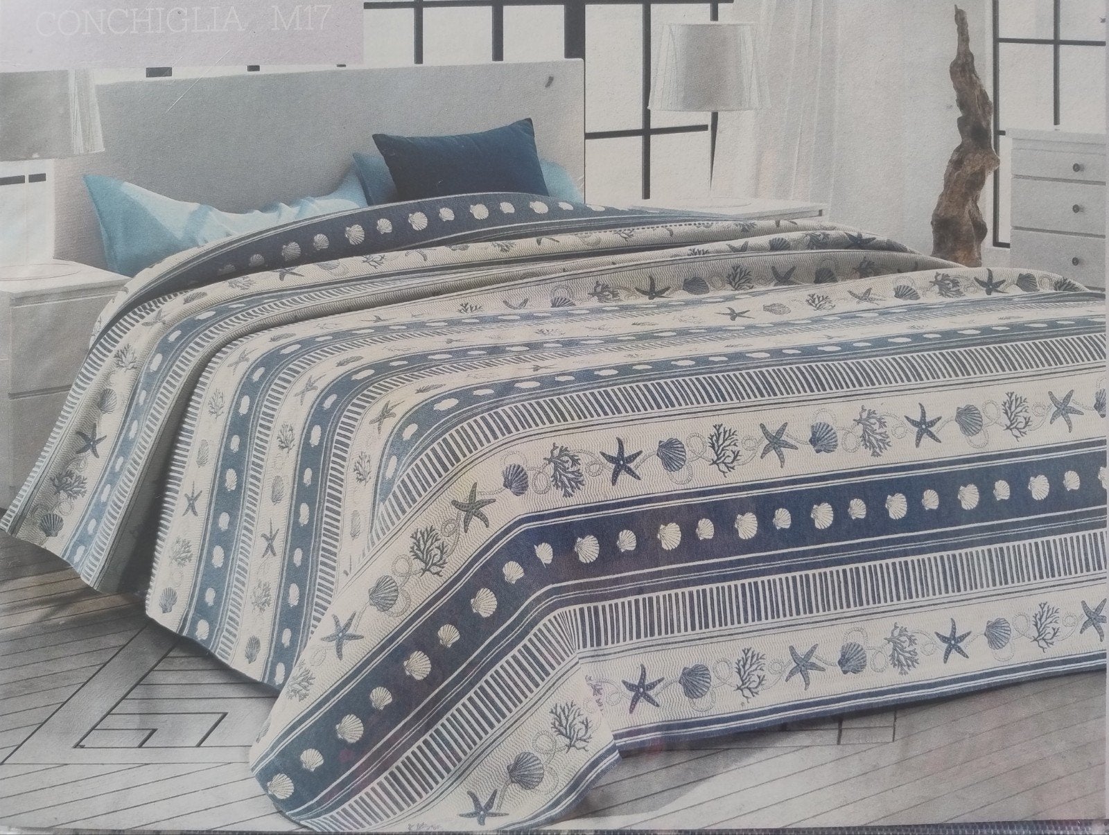 Nieuwe Zambaiti Sprei Wit/Lichtblauw 170x270 cm, Eenpersoons, Wit, Katoen, Nieuw