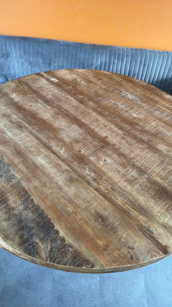 Ronde mangohouten eettafel 150 met metalen onderstel, Huis en Inrichting, Tafels | Eettafels, Ophalen, 150 tot 200 cm, Rond, Zo goed als nieuw
