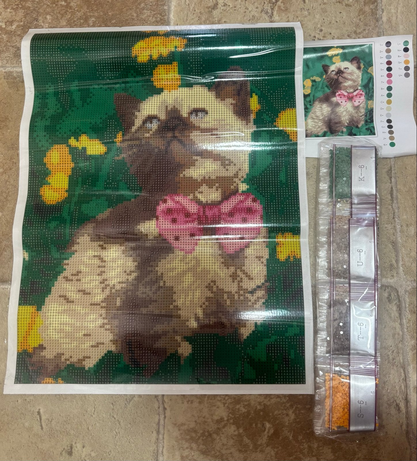 Diamond Painting Kat met Roze Strik, Verzenden, Nieuw, Meerkleurig, Kunststof