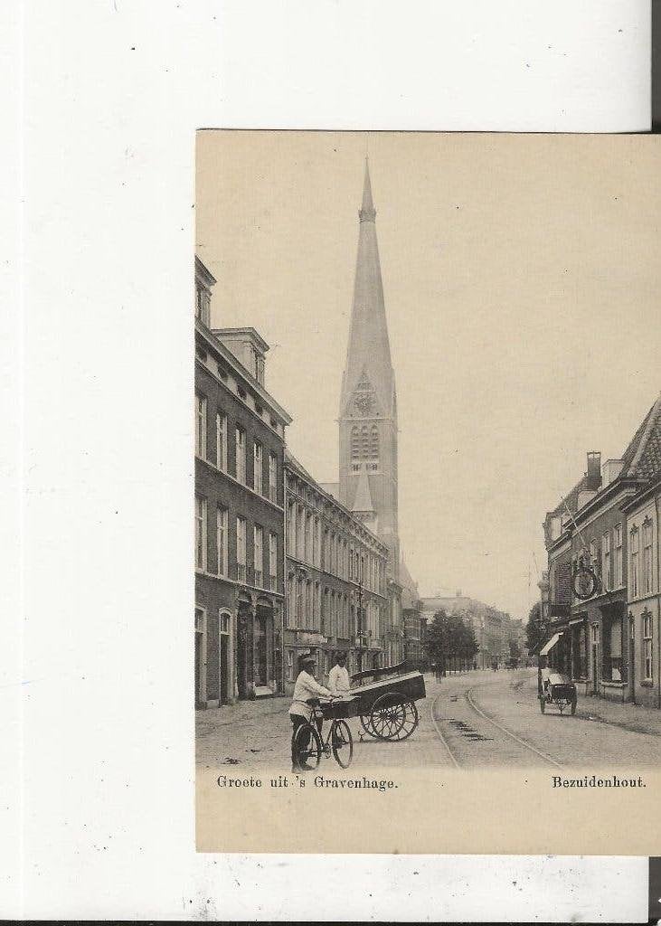 Den Haag Bezuidenhout met Kerk en bakfietsen 1899, Ophalen of Verzenden, Voor 1920, Ongelopen, Zuid-Holland