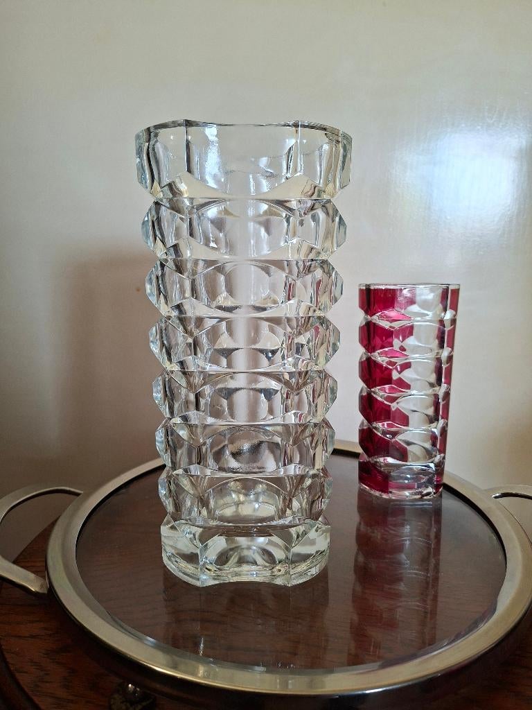 Vintage Luminarc vaas helder dikwandig glas, Ophalen, Overige kleuren, Met patroon/structuur, 25 cm