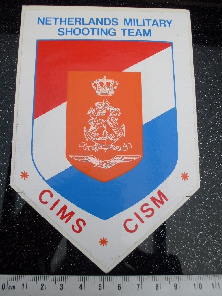 sticker netherlands military shooting team cims cism logo, Verzenden, Zo goed als nieuw, Bedrijf of Vereniging