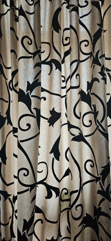 Gordijnen met zwart-beige patroon, 230 cm, Overige merken, Beige, 265 cm