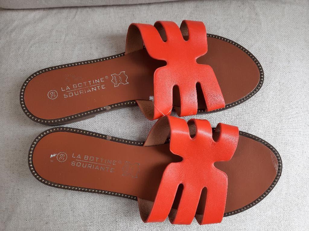 LA BOTTINE SOURIANTE slippers oranje leer maat 39 - nieuw -, La Bottine Souriante, Nieuw, Oranje, Ophalen of Verzenden