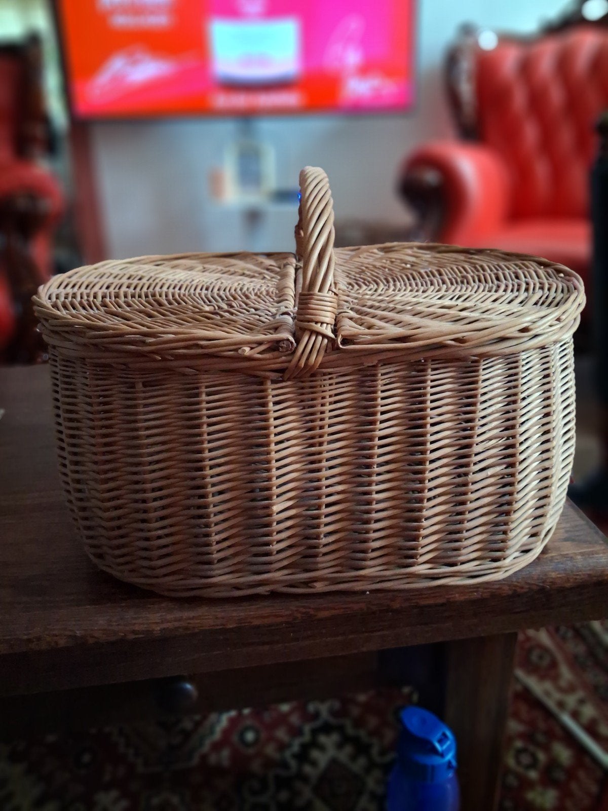 Mooie rieten picknickmand met deksel en handvat, Ophalen of Verzenden, Gebruikt, Zonder inhoud