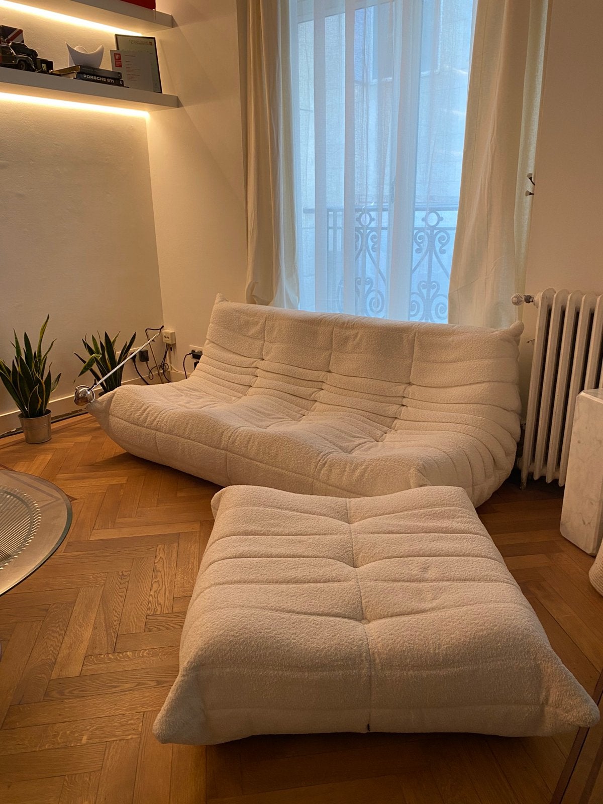 Ligne Roset Togo Set 3-seater & Pouf - Bouclé White, 150 tot 200 cm, Driepersoons, 75 tot 100 cm, Ophalen of Verzenden