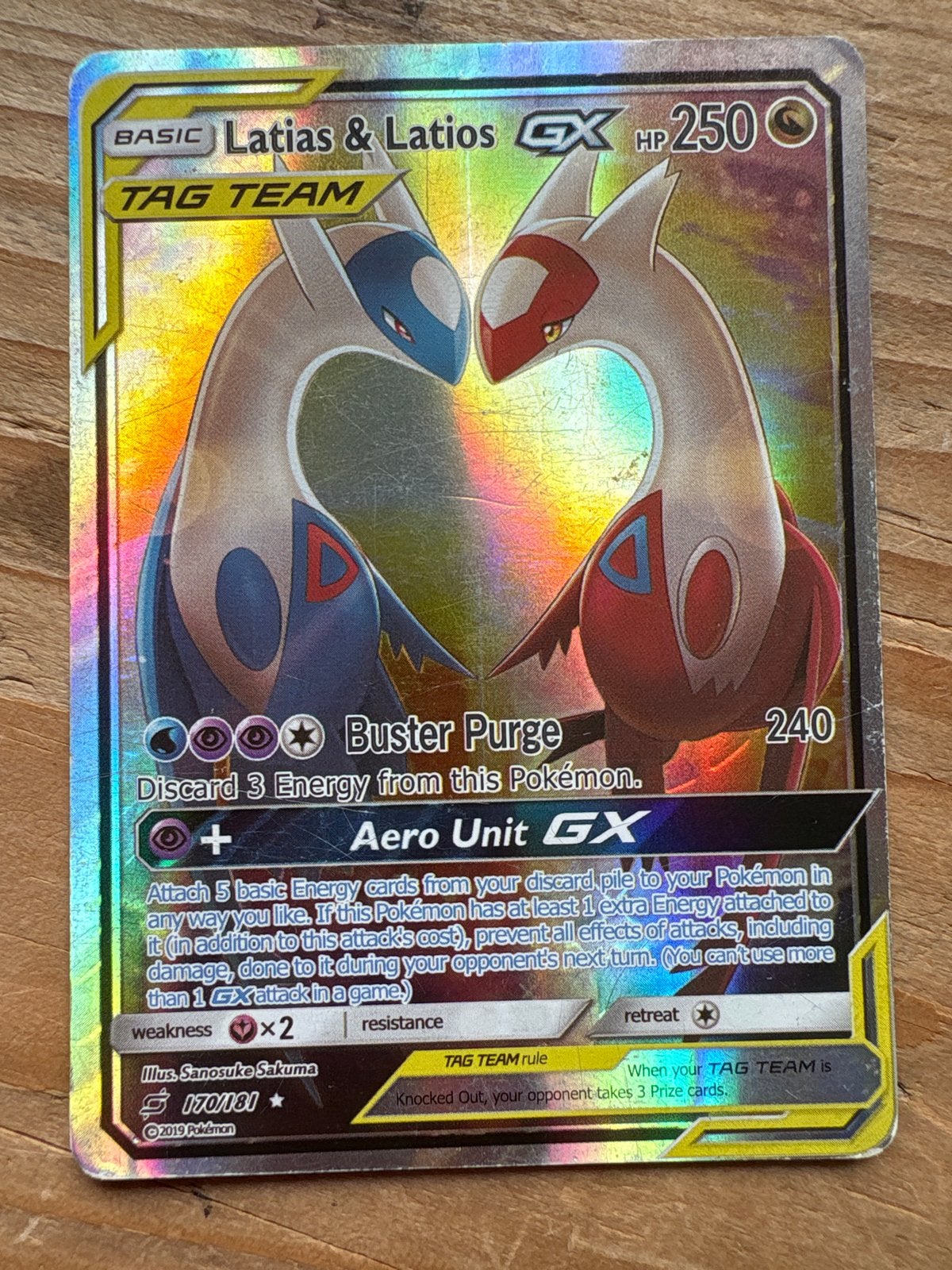 Latias & Latios GX Tag Team 170/181 Pokémon Kaart, Ophalen of Verzenden, Gebruikt, Losse kaart, Foil