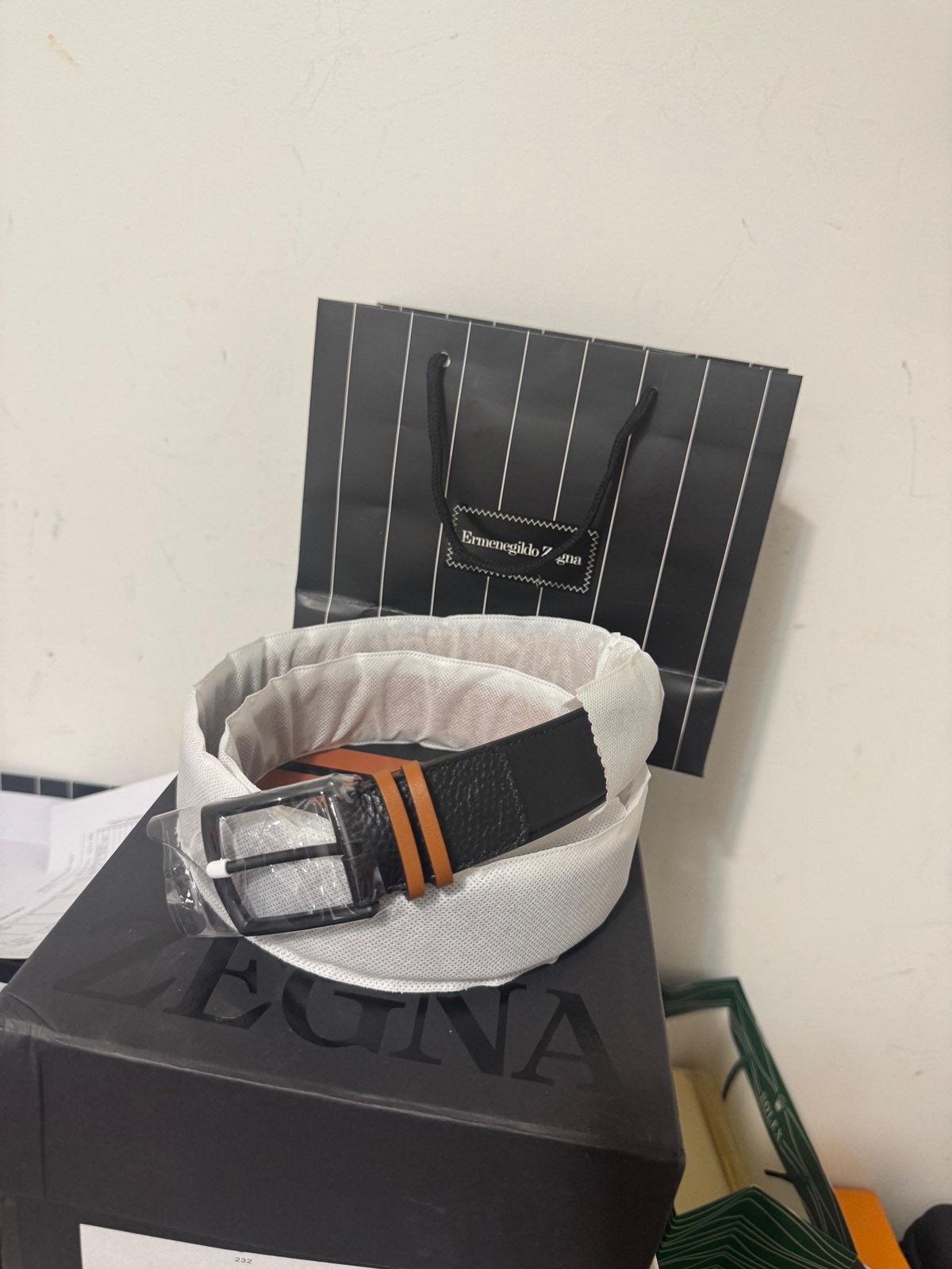 Ermenegildo Zegna Leather Belt zwart, Ophalen of Verzenden, Nieuw, Zwart