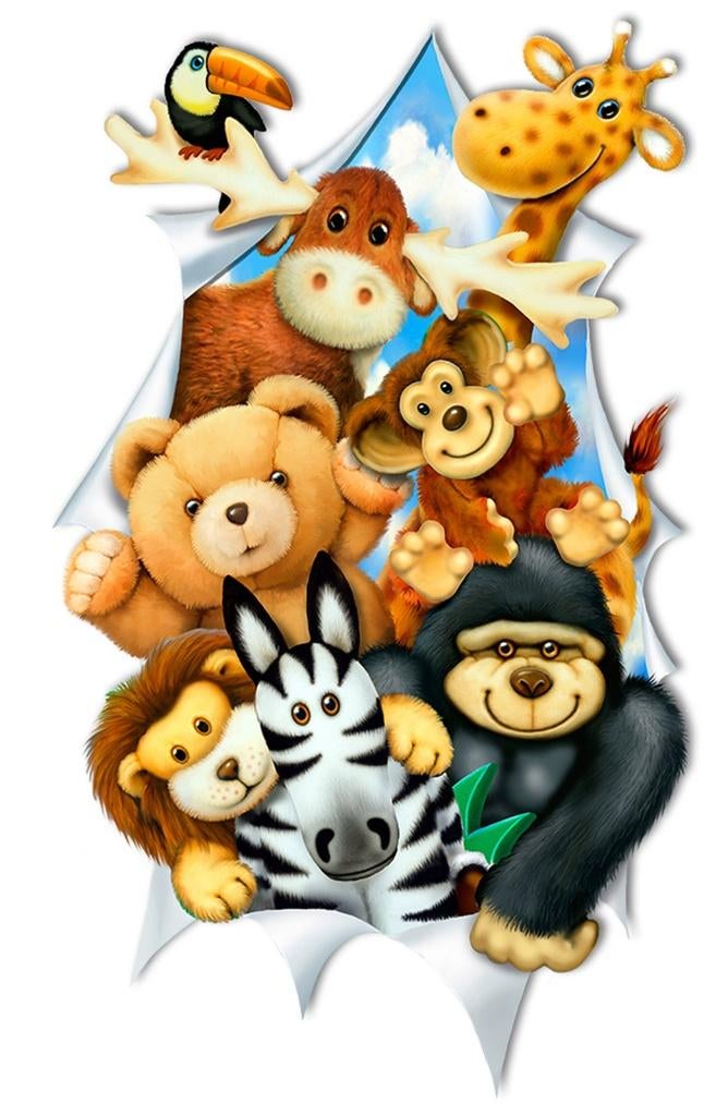 Jungle 3D muursticker Knuffeldieren Lang, Baby-, kinderkamer, Verzenden, Nieuw