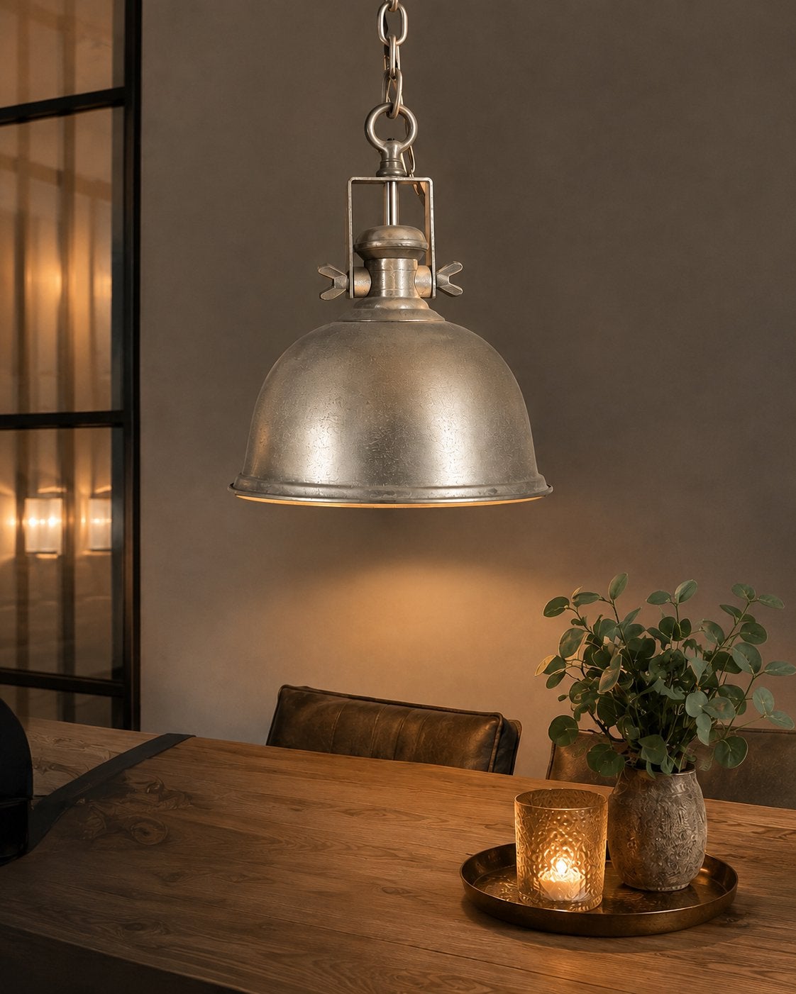 Industriële hanglamp Ø40 cm – zilver/goud, Huis en Inrichting, Ophalen of Verzenden, Zo goed als nieuw, Metaal