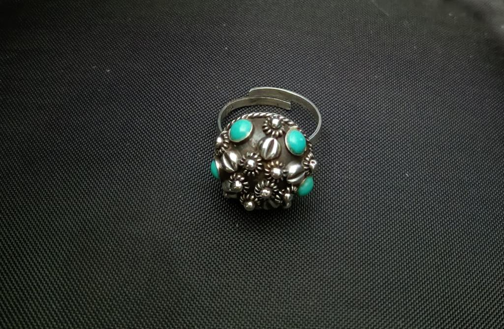Native Mexico 925 Zilveren Turkooise Ring, Verstelbaar, Gebruikt, 20 of groter, Ophalen of Verzenden, Met edelsteen