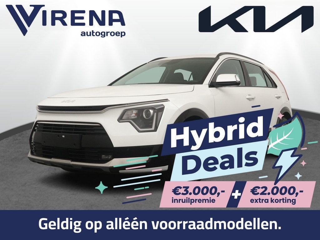 Kia Niro 1.6 GDi Hybrid DynamicLine - €5.000, voordeel Nav, Auto's, Kia, 1374 kg, Zwart, Leder en Stof, Wit