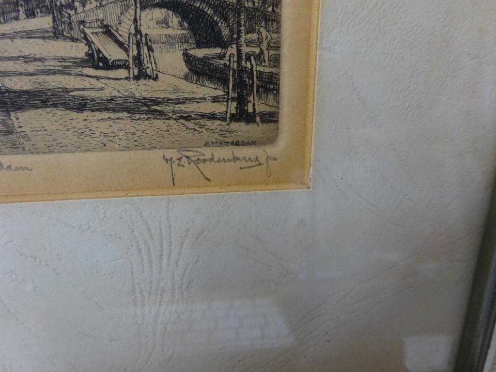 H.E. Roodenburg - Amsterdam - Zuiderkerkstoren, Ingelijst, 28 cm, Ets, Stadsgezicht