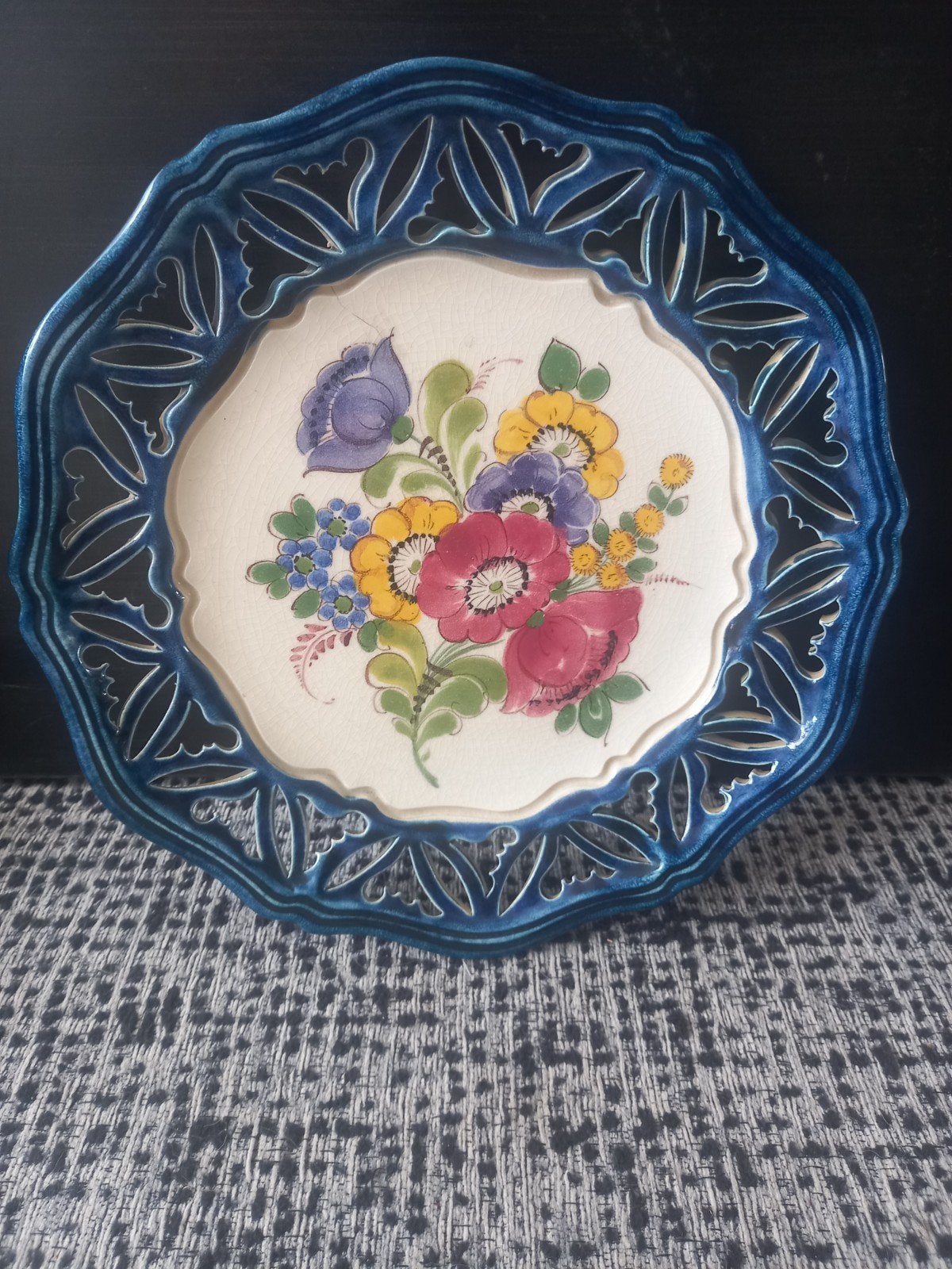 Vintage Wandbord Bloemmotief - Handgeschilderd, Ophalen of Verzenden
