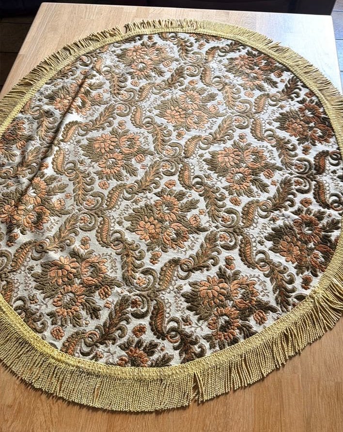 Vintage tafelkleed met franjes, Gebruikt, 100 tot 150 cm, Vintage - Antiek, Crème