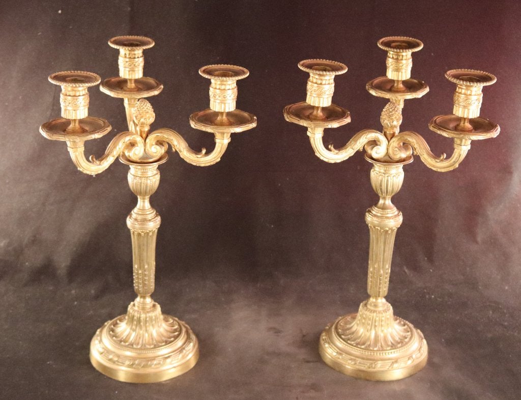 Paar grote antieke bronzen kandelaars, Ophalen of Verzenden, Koper of Brons
