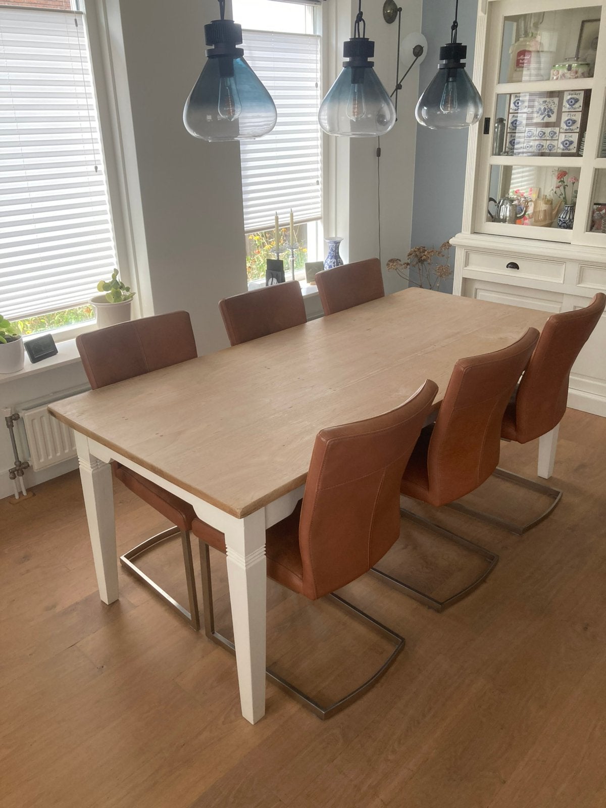 Eet tafel met 6 stoelen (echt leder), Huis en Inrichting, Stoelen, Ophalen, Overige kleuren, Leer, Zo goed als nieuw