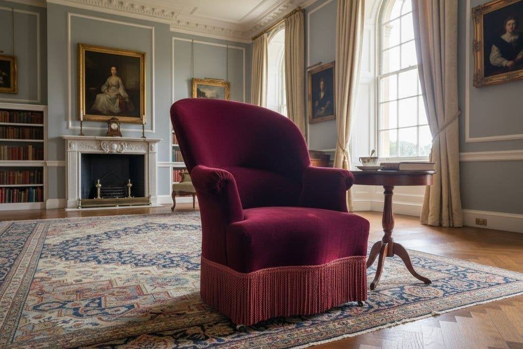 Vintage wijnrode fauteuil / stoel met franjes, Ophalen, Noord-Brabant