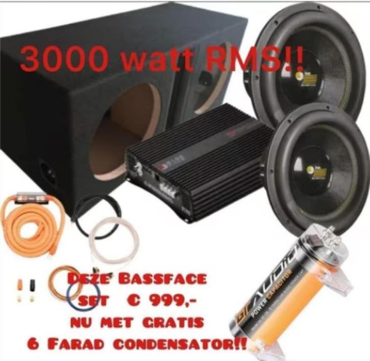 Subwooferset Bassface pack 2 3000 watt RMS, Niet ingevuld, Niet ingevuld, Nieuw, Ophalen of Verzenden