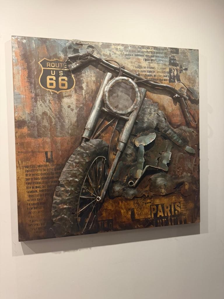 Stoer metalen schilderij: Route 66 motor, Ophalen of Verzenden