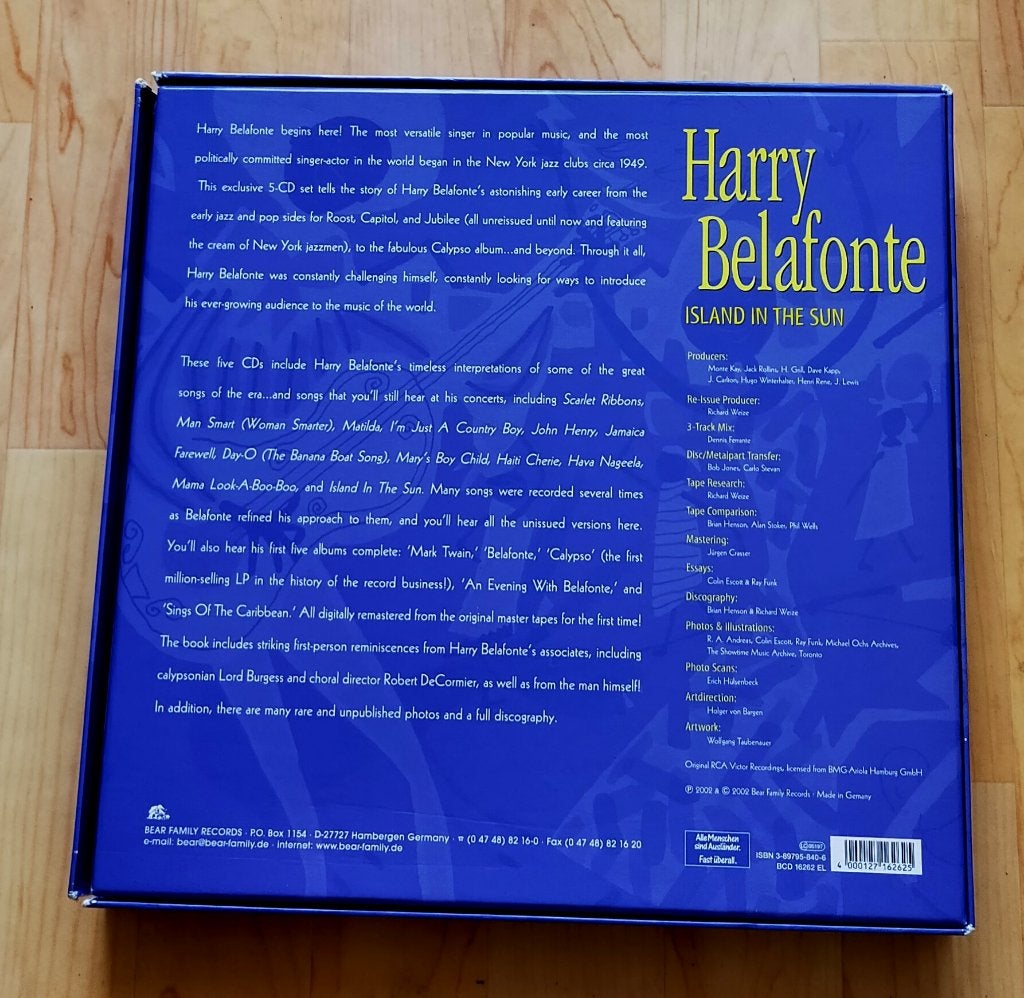 Harry Belafonte - Island in the Sun 5CD Box 2002 Bear Family, Ophalen of Verzenden, Gebruikt, Pop