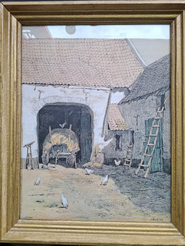 Schilderij van Adriaan Vermeulen, Oud hollands, Pastel, Ophalen, Achter glas