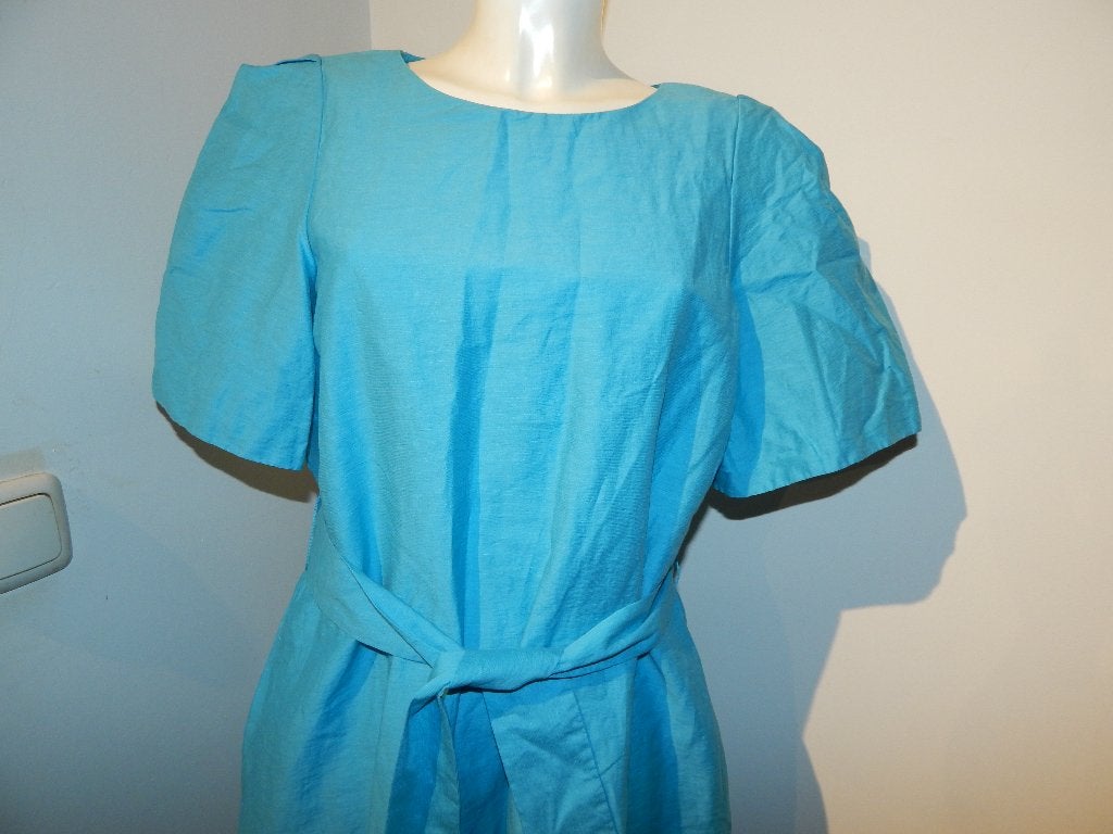 Max Mara weekend azuur turquoise deels linnen jurk d40, Maat 38/40 (M), Max Mara, Zo goed als nieuw, Knielengte