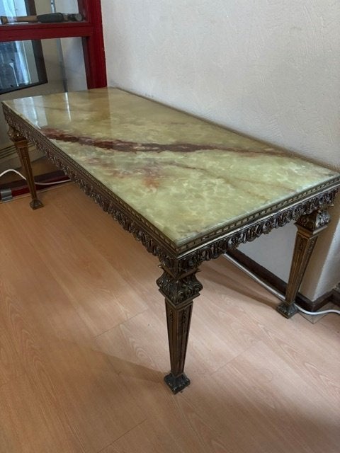 Salontafel (messing) marmeren plaat, Ophalen, Gebruikt, 100 tot 150 cm, Barok/vintage