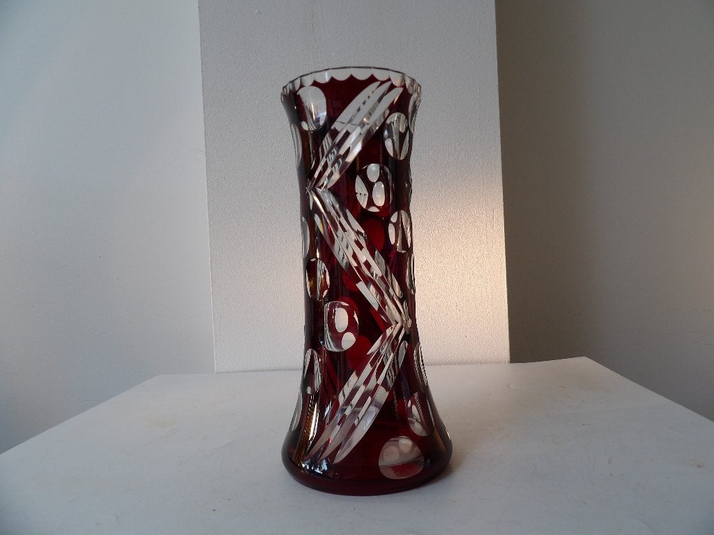 Art Deco Vaas Boheems, rood/kristal, Ophalen of Verzenden