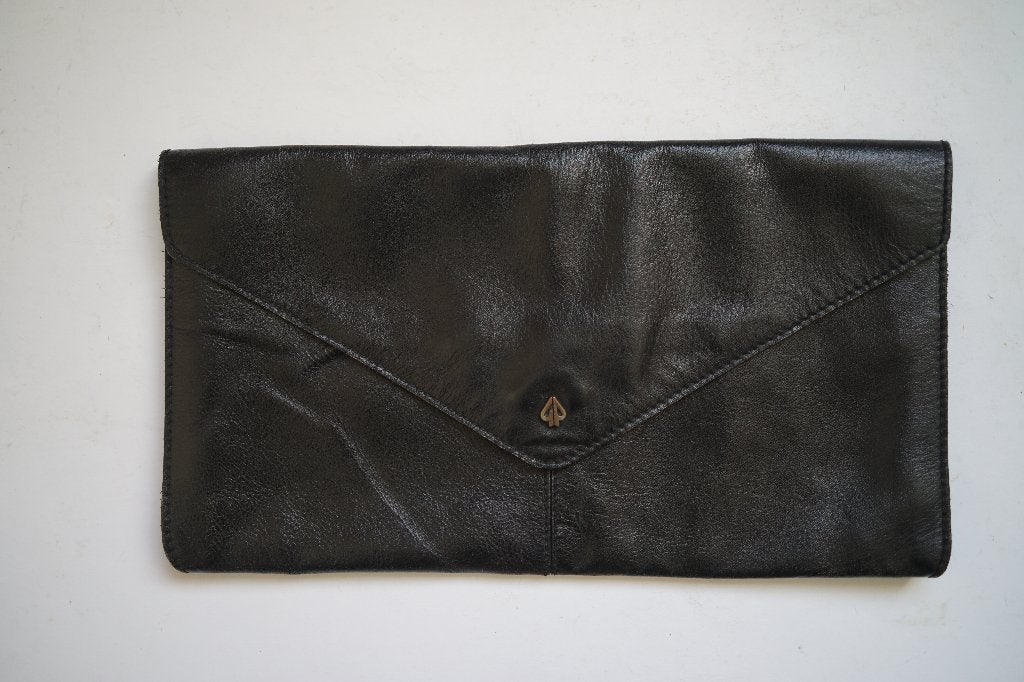 vintage clutch zwart soepel leer velours envelop tas picard., Ophalen of Verzenden, Zo goed als nieuw, Zwart, Avondtasje