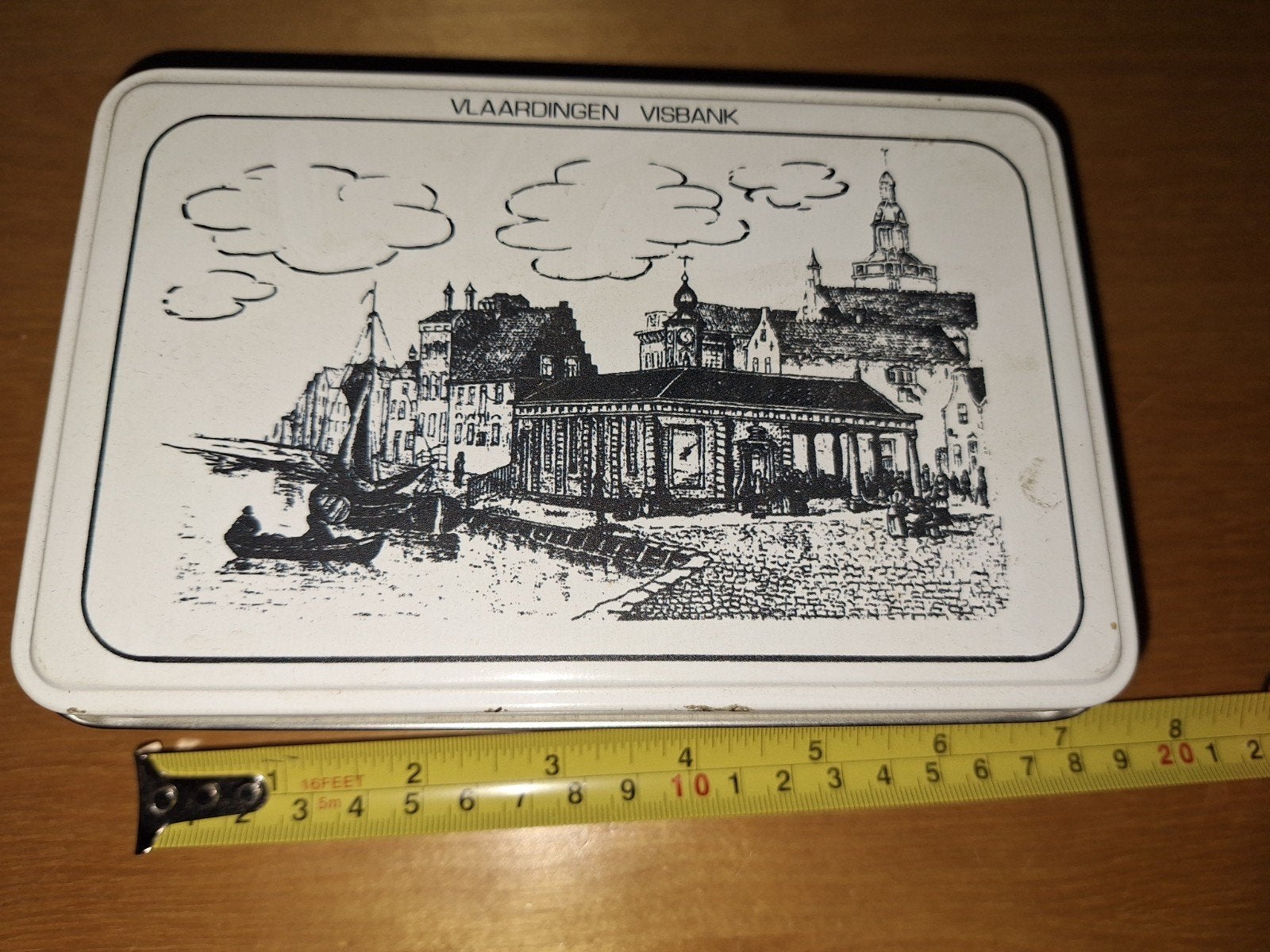 Vintage blik Vlaardingen Visbank - Decoratief bewaarblik, Ophalen of Verzenden, Gebruikt, Overige, Overige merken