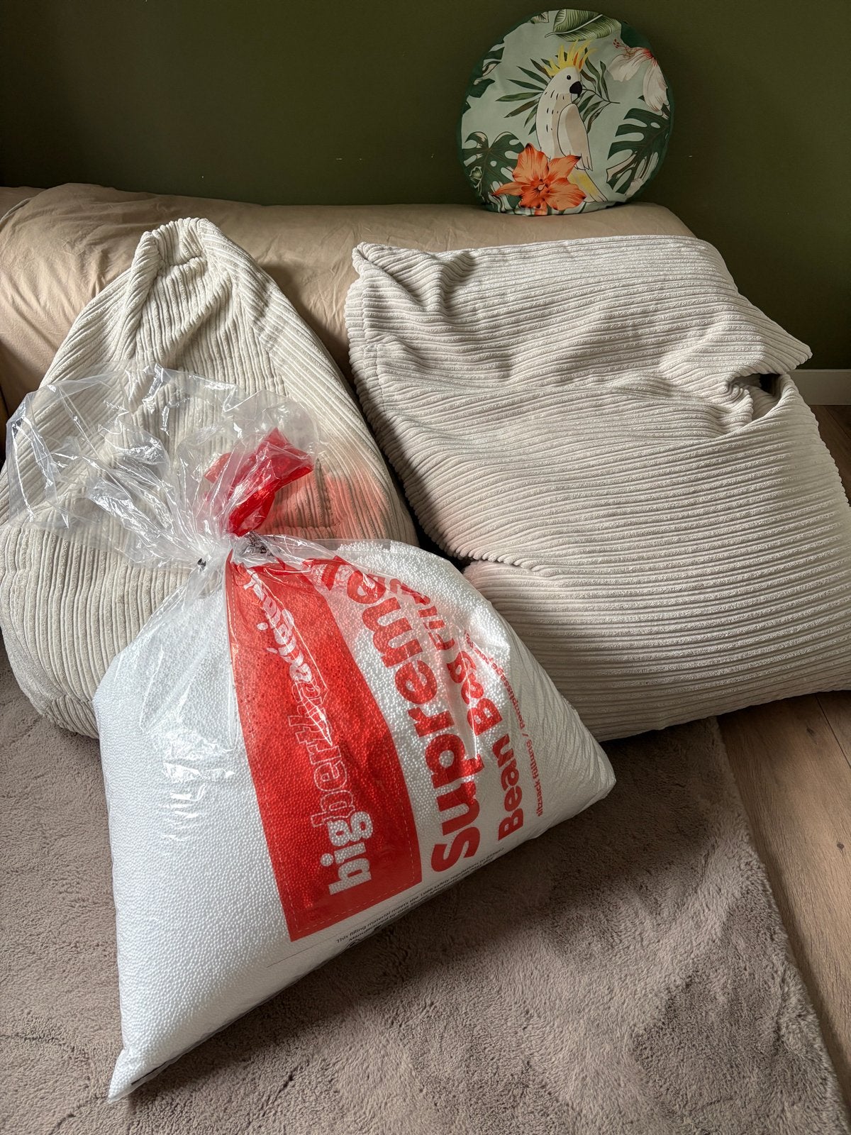 Set van 2 Loungpug zitzakken big bertha - Zo goed als nieuw, Ophalen, Zo goed als nieuw, Beige, Zitzak