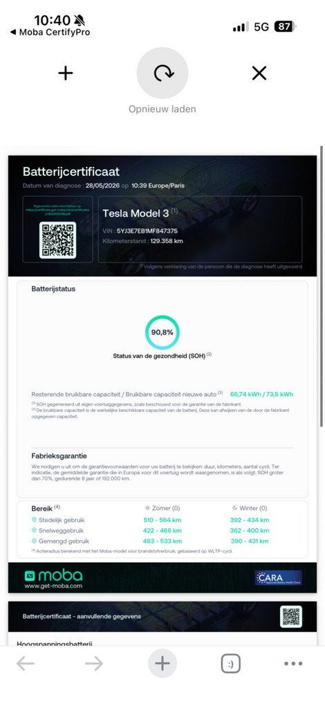 Tesla Model 3 Long Range AWD 75 kWh SOH 90,8%, Auto's, Tesla, Automaat, Achterwielaandrijving, Gebruikt, 600 km