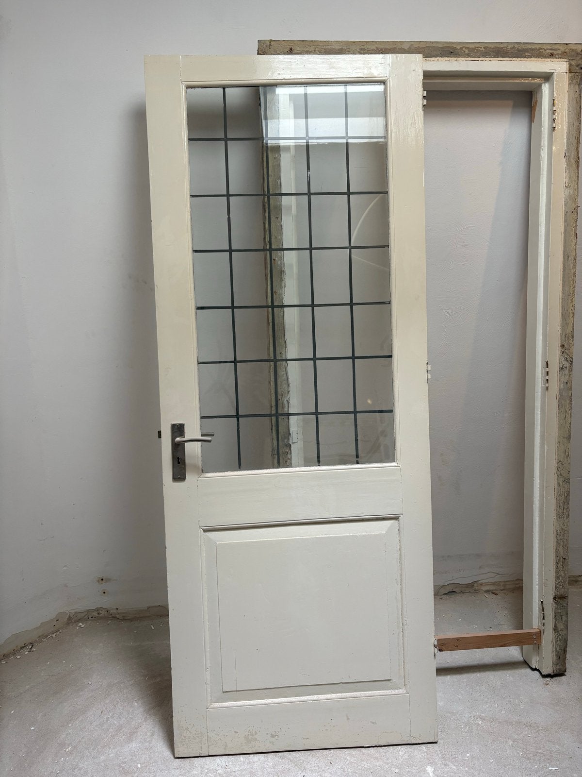 Oude binnendeur met glas en kozijn, Doe-het-zelf en Verbouw, Ophalen, Gebruikt, 80 tot 100 cm, Binnendeur