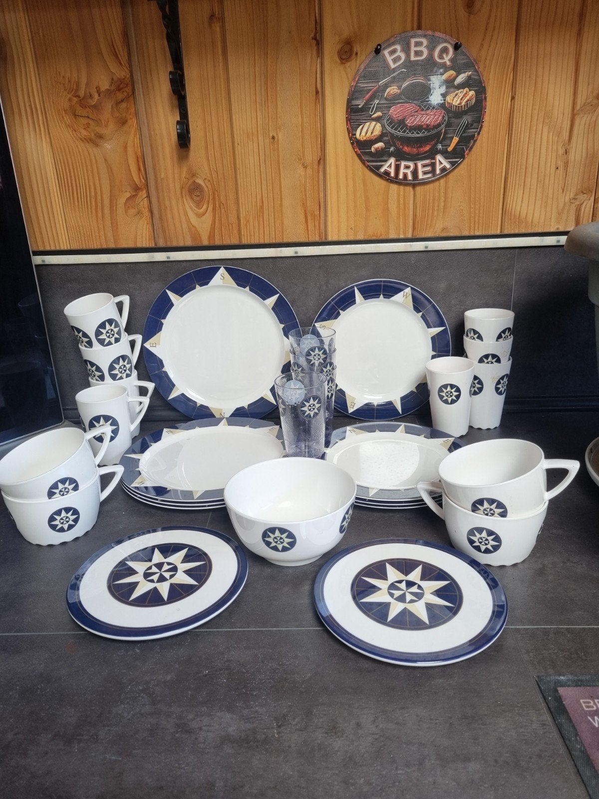 Servies Mepal voor 4 personen - Windroos design (kunststof), Gebruikt, Overige merken, Ophalen of Verzenden, Overige stijlen