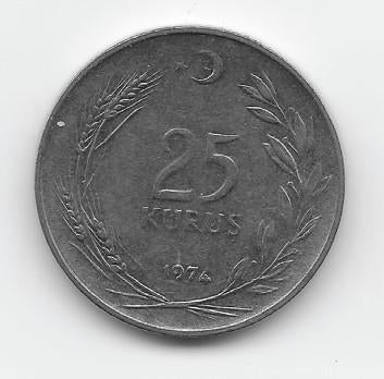 Turkije 25 kurus 1974 KM# 892.3, Verzenden, Midden-Oosten, Losse munt
