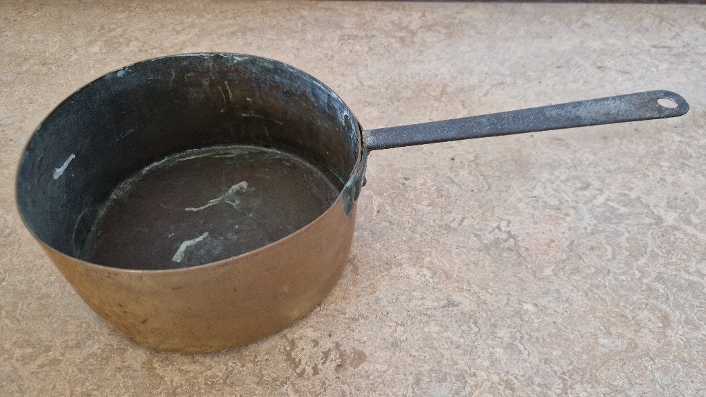 antiek koperen pan, Ophalen, Koper