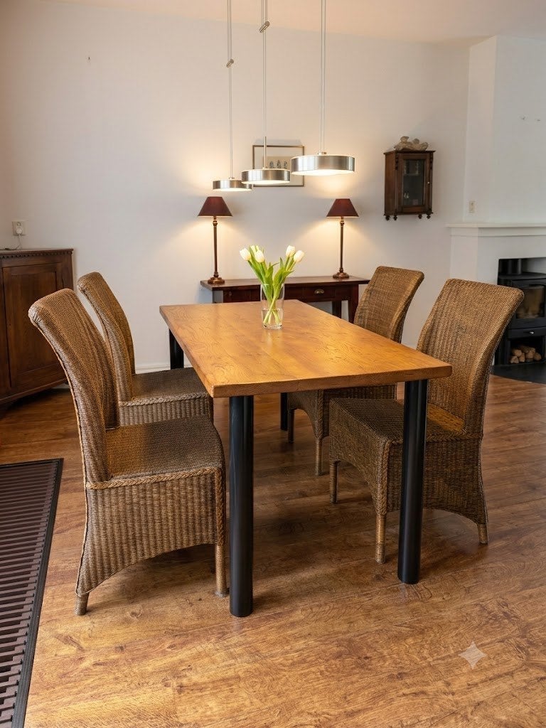 Set van 4 Originele Lloyd Loom Eetkamerstoelen in Topstaat, Ophalen, Bruin, Landelijk, klassiek, Hout